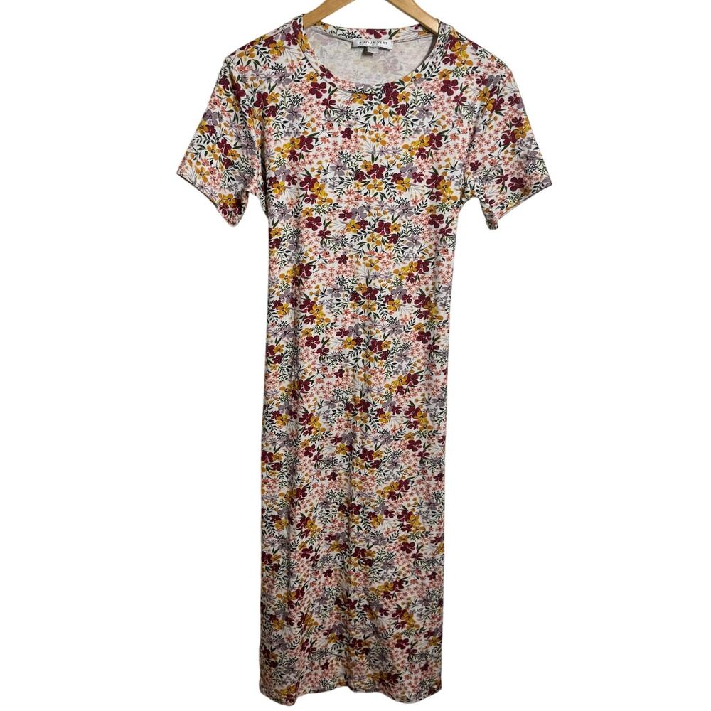 Amour Vert Tradwife Floral Print Midi Dress L Spring Modest Organic Cotton